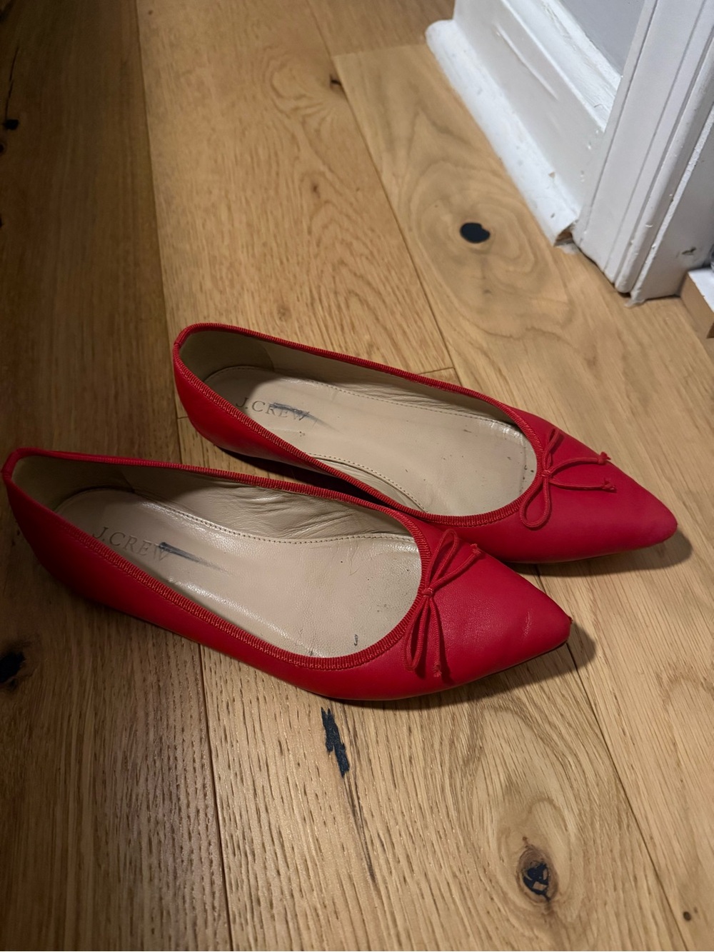 J. Crew Red Pointed-Toe Bow Flats